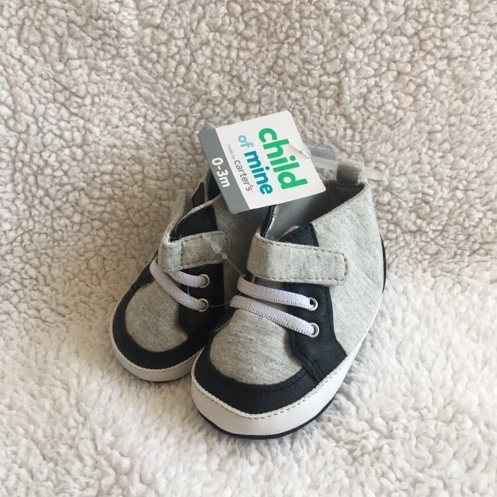 Child of Mine Sneakers Baby Boy 0-3M Gray NWT High Top Soft Sole Crib Shoes